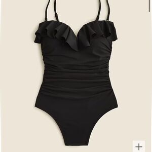 J Crew Matte ruched one-piece swimsuit with ruffles‎ Womens Size 4 Black